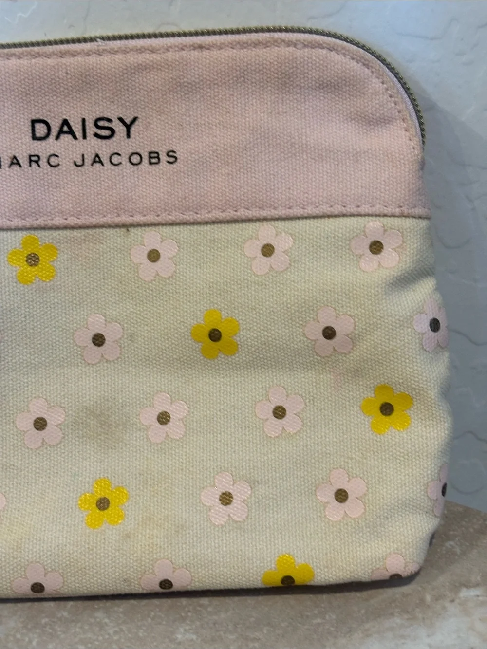 Marc Jacobs Daisy Pink and Yellow Daisy Canvas Cosmetic Pouch